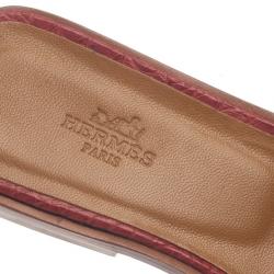 مملوكة مسبقًا صندل هيرمس جلد تمساح أحمر منقوش أوران بوكس مقاس 37