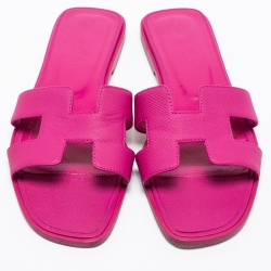 Pre Owned Hermès Pink Leather Oran Sandals Size 37.5