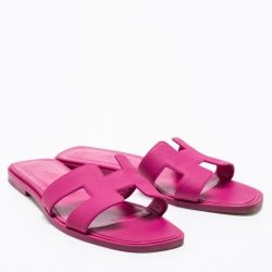 Pre Owned Hermès Pink Leather Oran Sandals Size 37.5
