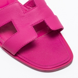 Pre Owned Hermès Pink Leather Oran Sandals Size 37.5
