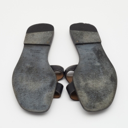 Hermes Black Leather Oran Flat Slide Sandals Size 36