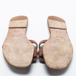 Pre Owned Hermes Brown Leather Oran Flat Slides Size 41.5