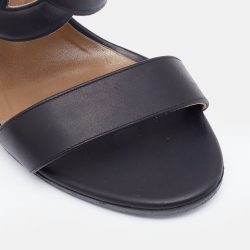 Pre Owned Hermes Black Leather Bikini Slide Sandals Size 36