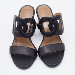 Pre Owned Hermes Black Leather Bikini Slide Sandals Size 36