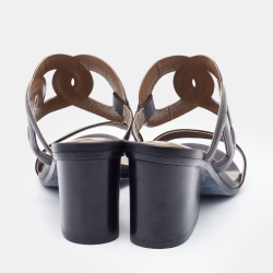 Pre Owned Hermes Black Leather Bikini Slide Sandals Size 36