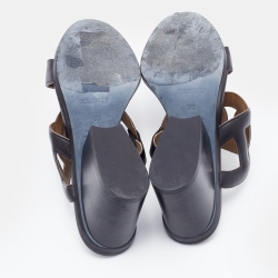 Pre Owned Hermes Black Leather Bikini Slide Sandals Size 36