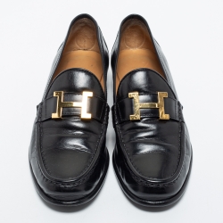Pre Owned Hermes Black Leather H Logo Paris Loafers Size 37.5