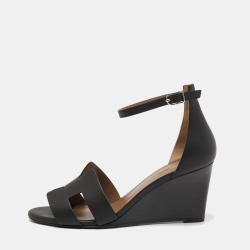 Hermes Black Leather Legend Ankle Strap Sandals Size 38.5
