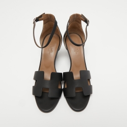 Hermes Black Leather Legend Ankle Strap Sandals Size 38.5