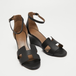 Hermes Black Leather Legend Ankle Strap Sandals Size 38.5