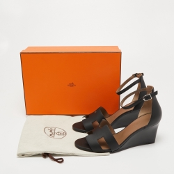 Hermes Black Leather Legend Ankle Strap Sandals Size 38.5