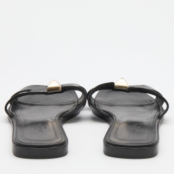 مملوكة مسبقًا Hermes Black Leather Oran Embellished Flat Slides Size 38