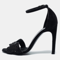 Hermes Black Suede and Crystals Embellished Premiere Sandals Size 36