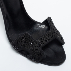 Hermes Black Suede and Crystals Embellished Premiere Sandals Size 36
