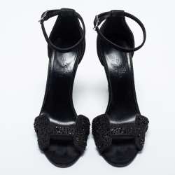 Hermes Black Suede and Crystals Embellished Premiere Sandals Size 36