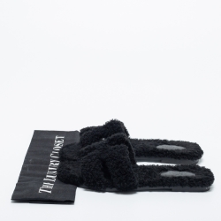 Hermes Black Shearling Fur Oran Flat Slides Size 39