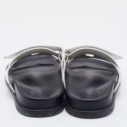 Hermes White Leather Chypre Flat Slides Size 37.5