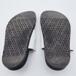 Hermes White Leather Chypre Flat Slides Size 37.5
