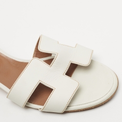 Hermes White Leather Oasis Slide Sandals Size 38