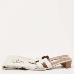 Hermes White Leather Oasis Slide Sandals Size 38