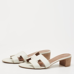 Hermes White Leather Oasis Slide Sandals Size 38