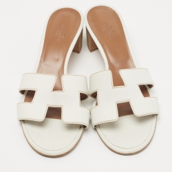 Hermes White Leather Oasis Slide Sandals Size 38