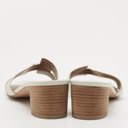 Hermes White Leather Oasis Slide Sandals Size 38