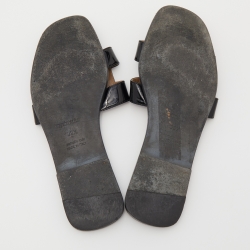 Hermès Black Patent Leather Oran Flat Slides Size 38.5