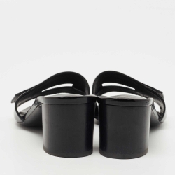 Hermes Black Patent Leather View Slide Sandals Size 37
