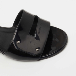 Hermes Black Patent Leather View Slide Sandals Size 37