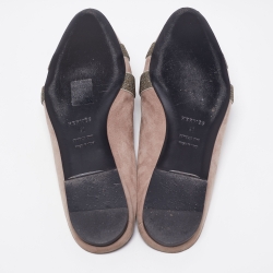 Pre Owned Hermes Light Brown Suede and Beads Roxane Flat Mules Size 41