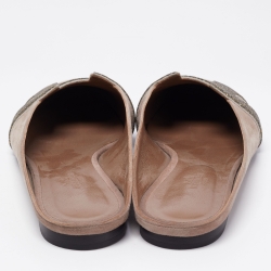 Pre Owned Hermes Light Brown Suede and Beads Roxane Flat Mules Size 41