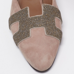 Pre Owned Hermes Light Brown Suede and Beads Roxane Flat Mules Size 41
