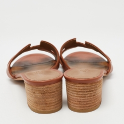 Pre Owned Hermes Brown Leather Oasis Slide Sandals Size 38