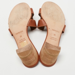 Pre Owned Hermes Brown Leather Oasis Slide Sandals Size 38