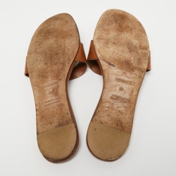 Hermes Brown Leather Lisboa Slide Flats Size 36 