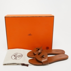 Hermes Brown Leather Lisboa Slide Flats Size 36 