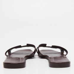 Hermes Burgundy Patent Leather Oran Flat Slides Size 40.5