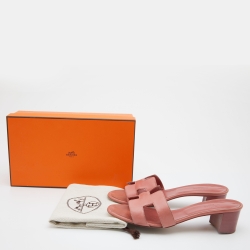Hermes Peach Pink Leather Oasis Slide Sandals Size 38