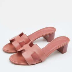 Hermes Peach Pink Leather Oasis Slide Sandals Size 38