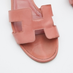 Hermes Peach Pink Leather Oasis Slide Sandals Size 38