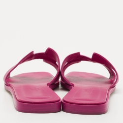 Pre Owned Hermes Pink Lizard Embossed Oran Flat Slides Size 38