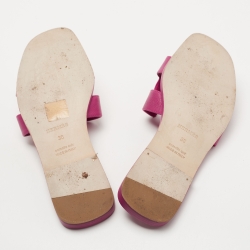 Pre Owned Hermes Pink Lizard Embossed Oran Flat Slides Size 38