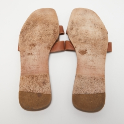 Hermes Brown Leather Oran Flat Slides Size 38.5