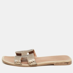 Hermes Metallic Python Oran Flat Slides Size 39.5