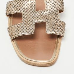 Hermes Metallic Python Oran Flat Slides Size 39.5