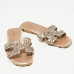 Hermes Metallic Python Oran Flat Slides Size 39.5