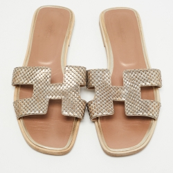 Hermes Metallic Python Oran Flat Slides Size 39.5