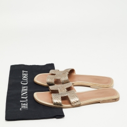 Hermes Metallic Python Oran Flat Slides Size 39.5