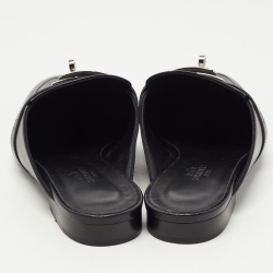 Hermes Black Leather Palladium Plated Oz Mules Size 37